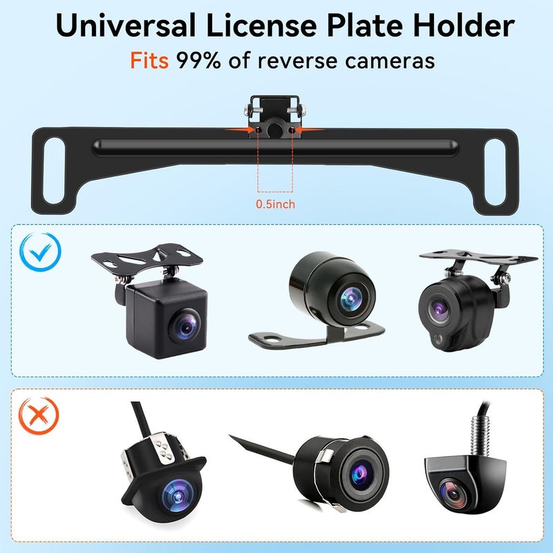 Fnysmkv Universal Rear View Camera License Plate Bracket, Upgraded Anti-Rust Paint Full Stainless Steel Backup Camera License Plate Mount , No-Drill & Adjustable for Easy Installation - Image 4
